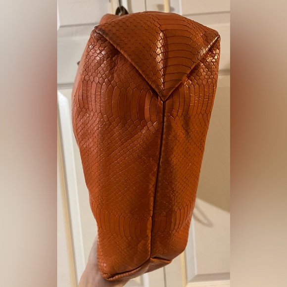 Ralph Lauren Orange Leather Snakeskin Embossed Shopper Tote - Picture 8 of 11